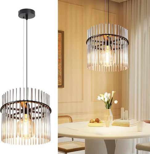 Lichtmaler Hängeleuchte Schwarz Pendelleuchte Esstisch Hängelampe 1 Flammig | E27 Esszimmerlampe Hängend Retro Glas für Esszimmer Schlafzimmer Cafe Bar Küche (ohne Leuchtmittel)