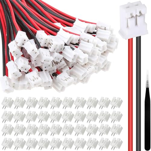 HAAMNING7 40 Stück JST 2.0 PH 2-poliger Stecker mit 10 cm Kabel und weiblicher Micro JST PH 2,0 mm 2-poliger Stecker für Flugzeug-Quadcopter-Boot-Auto-Spielzeug-PCB-Bedienfelder