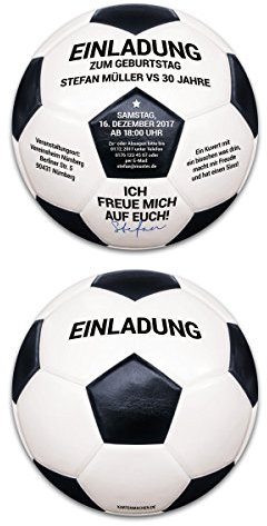100 x Runde Einladungskarten Geburtstag individuell - Vintage Retro Schwarz-Weiß Fußball