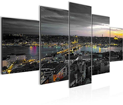 Runa Art Bild Wohnzimmer Schlafzimmer Istanbul Türkei 5 Teilig Stadt Skyline Schwarz Wandbilder auf Vlies Leinwand 603153b