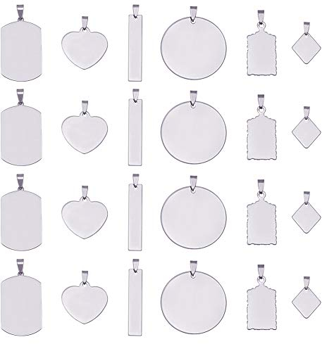 BENECREAT 30 STÜCKE Edelstahl Gemischte Form Blank Stamping Tag Anhänger mit Snap on Bails für Armband Halskette Ohrring Making (5 stücke/Art)