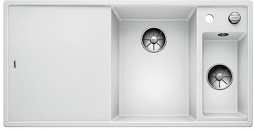 BLANCO AXIA III 6 S-F | Granitspüle aus SILGRANIT weiß | Einbauart: Flächenbündig | Hauptbecken rechts | mit Holzschneidbrett | für 60 cm breite Unterschränke | Reinigungsfreundliche Öberfläche