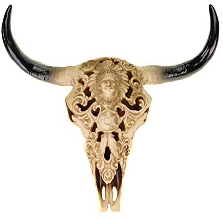 Schädel Stier edles indianisches Design 30 x 30 x 9 cm