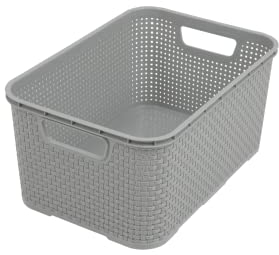 BranQ - Home essential universeller, multifunktionaler Korb in Rattan Design, Grösse S 7l, BPA-frei Kunststoff PP, Hellgrau, 28,5x19,5x12,9 cm