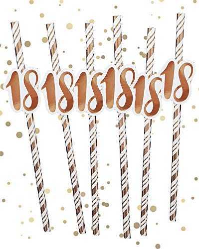 Alandra Party STRAW-18 18th Birthday Straws Cream & Rose Gold Metallic, Pack of 6