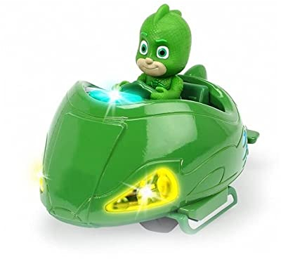 Dickie Toys PJ Masks Mission Racer Gekko, Die-Cast Fahrzeug mit Freilauf, Licht & Sound, spielt Titelmelodie aus der Serie, inkl. Gecko Figur, 12 cm, grün, inkl. Batterien