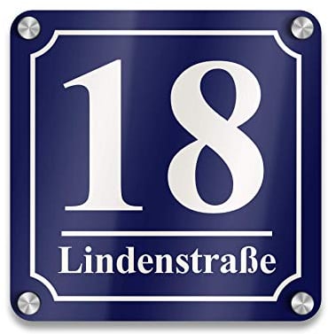 Metzler Hausnummer aus Acrylglas, personalisiertes Hausnummernschild in Blau, kratzfeste Hausnummer, UV- und witterungsbeständig, einfache Montage inkl. Befestigungsmaterial, Maße: 195x195mm