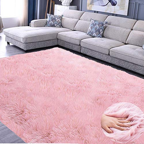 Junyito Teppich Wohnzimmer Hochflor Teppiche Kinderzimmer Flauschig rutschfest Faux Wolle für Schlafzimmer Mädchen Jungen (Rosa, 120 x 180cm)