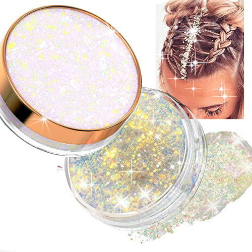 7DAYS Sparkling Glitter Gel for Face, Body & Hair | Shimmering Chunky Face Paint for Party, Rave, Festival, Halloween Makeup | Quick Drying No Glue Glitter Gel with Gold Sequins | FLUKE, 50g