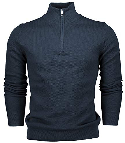 Hann Brooks Mens Long Sleeve Cotton Pique Half Zip Sweatshirt Sweater Top (M, Navy Blue)