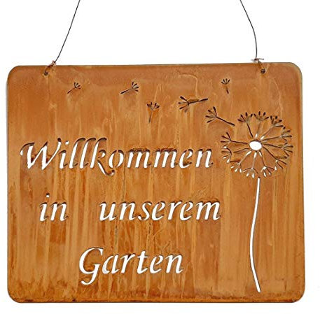 Rostschild Willkommen in unserem Garten / 31 x H25cm + Aufhänger