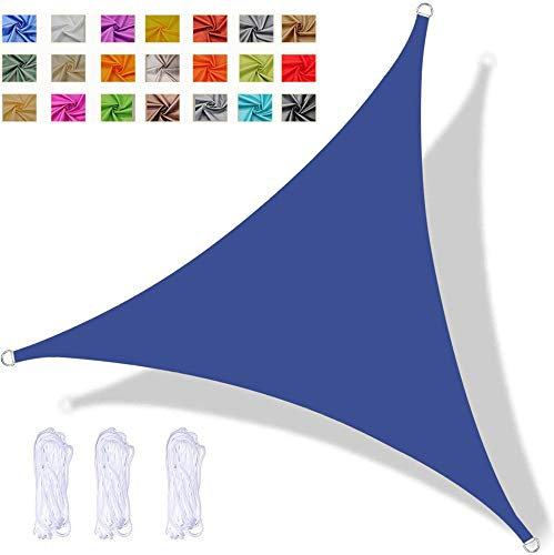 Toldo Vela de Sombra Triangular 3x3x3m Impermeable PES Toldo Protección Rayos 98% UV para Patio Jardín Balcón Exteriores, Azul Real