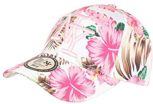 Hip Hop Honour, Kappe NY, Weiß und Rosa, tropische Blumen, modisch, Baseball, Hawaii, Einheitsgröße – Rosa, Unisex
