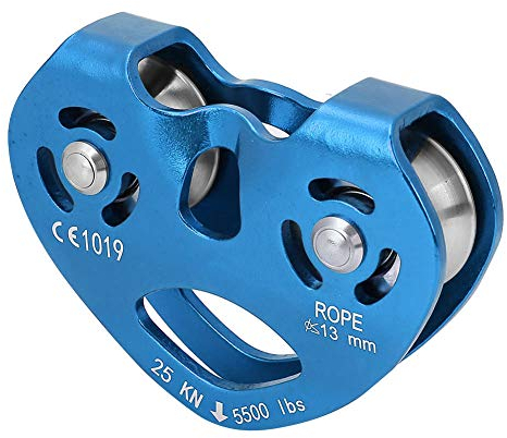 Doppelrolle Strapazierfähige Single Swivel Seilrolle Side Swing Doppelrolle 25KN Seilrolle Klettern Doppelrolle für Klettern, Tiroler, Rettungshubschrauber, Zipline etc.(Blue)