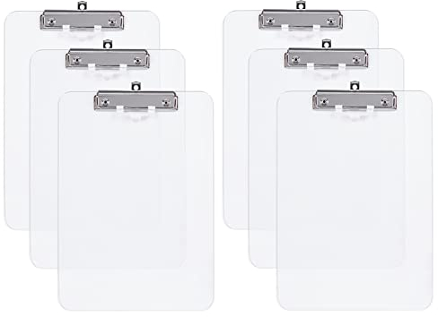 Hongri Klemmbretter aus Kunststoff, 6 Stück, durchsichtiges Klemmbrett, DIN A4, Briefgröße, Klemmbretter für Krankenschwestern, Studenten und Büro, Größe 32.5x22.9 cm, transparent