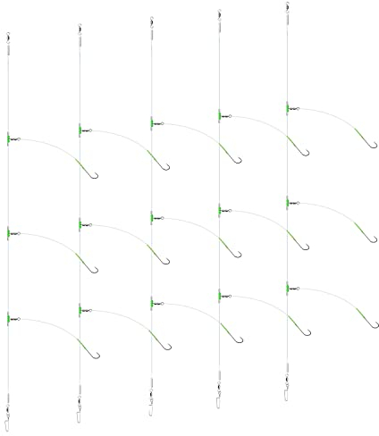 Luroad 5 Stück Angelhaken für Meeresangeln, Flapper-Rigs für Meeresangeln, Strandwerfen, Uferfischen, Flunder, Whiting, Barsch, Scholle (A. 5 Stück - 3 Haken - Größe 2/0-45cm)