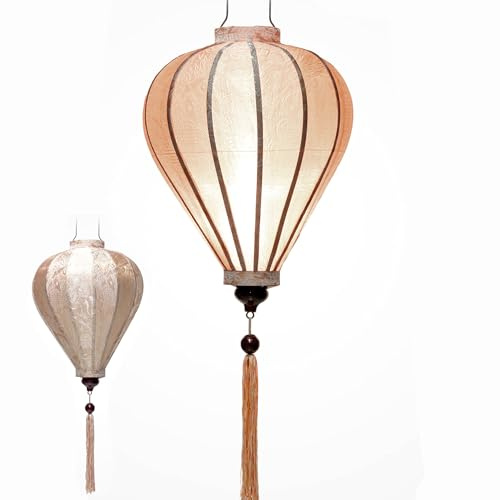Art Saigon Asiatische Laterne aus Seide, Farbe Champagner Rosa, M Ø33cm - Traditionelle Hoi An Laterne aus Stoff, Bambus und Holz, Handgemacht - Dekoration und Handwerk aus Vietnam (M25-BE)