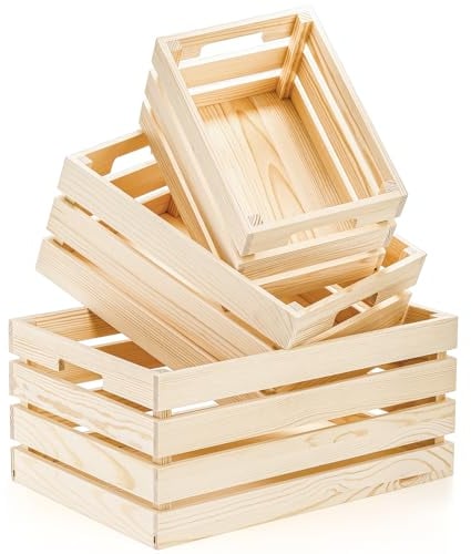 YOUEON 3er Set rustikaler hölzerner Nistkästen mit Griffen, dekorative Holzkisten, Kistenbox aus Holz für Küche, Büro, Schlafzimmer, Schrank, rustikaler Landhausstil, 3 Größen