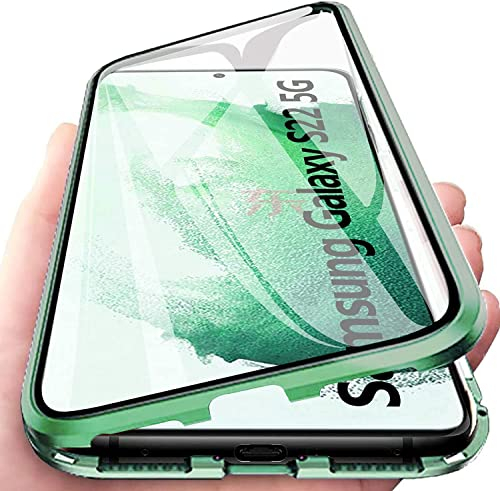 LIUKM Hülle für Samsung Galaxy S22 5G Magnetische Adsorption Handyhülle 360 Grad Stoßschutz Vorne hinten Gehärtetes Glas Schutzhülle Metallrahmen Cover Case - Grün
