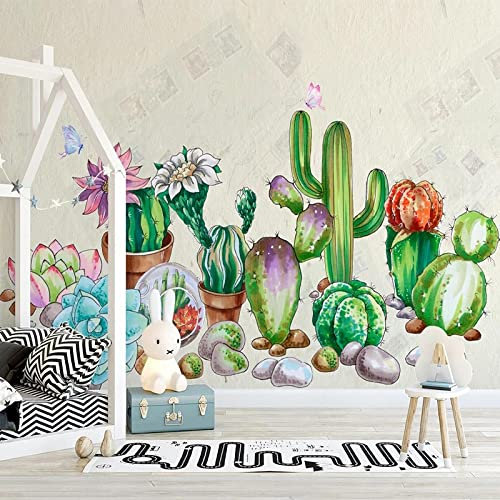 YABAOST Selbstklebender 3D Wandaufkleber 200X100Cm 3D Wandtattoos - Wandbild Sticker - Wandbild Selbstklebend Vinylfolie Pflanze Kaktus Muster Wohnzimmer Schlafzimmer Dekoration