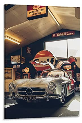 Vintage Auto Poster Mercedes Benz 300sl Roadster Poster Dekorative Malerei Leinwand Wandkunst Wohnzimmer Poster Schlafzimmer Gemälde 50 x 75 cm