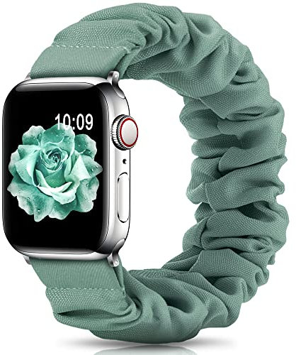 DigiHero Compatible for Apple Watch Straps Scrunchie 38mm 40mm 41mm 42 mm 44mm 45mm,Soft Printed Elastic Solo Loop Straps Women Compatible with iwatch Series 8/7/6/5/4/3/2/SE,Turquoise A