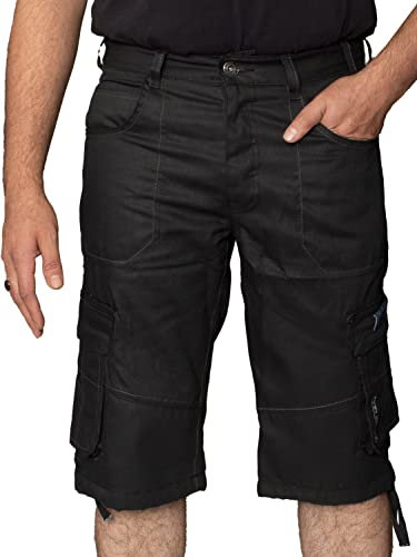 989Zé ENZO Mens Shorts EZS404 Raw Combat Cargo Pockets Casual Knee Length Denim Half Pants Black 32