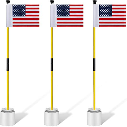 3 Golf Putting Green Flag and Hole Cup Set Putting Green Golf Pin Flag Hole Cup Set Portable Golf Hole Cup and Flag 2 Section Fiberglass Mini Golf Flag Sticks for Putting Green Gifts, American Flag
