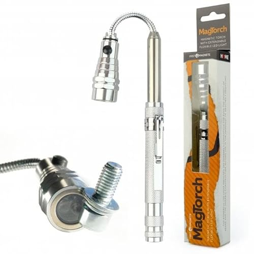 MagTorch Magnetic Torch with Extendable Flexible LED Light for DIY, Crafts, Carpentry and Tradesmen - Silver