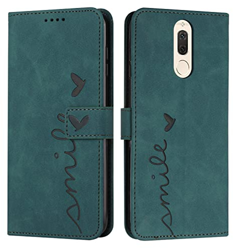 EATCYE Kompatibel mit Huawei Mate 10 Lite/Nova 2i Hülle, Klapphülle Huawei Mate 10 Lite/Nova 2i Premium PU Leder Brieftasche Schutzhülle [Ständer], Handyhülle für Mate 10 Lite/Nova 2i (Grün)