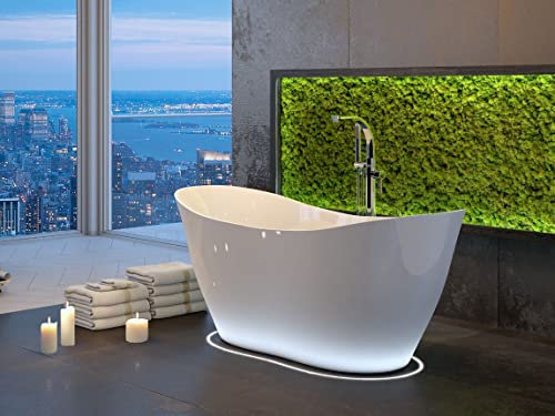 ECOLAM Baignoire autoportante Viya 160x70 cm | Vidage Click Clack | Design en fonte minérale | Baignoire îlot glamour blanc