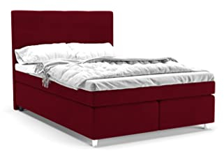 PANDA MÖBEL Clark Boxspringbett 140 x 200 cm Doppelbett mit hochwertiger Taschenfederkern Matratze inklusive Topper, Polsterbett, Bett, Bettgestell, Stilvoll, Schlafzimmer, Modern (Rot, 140 x 200 cm)