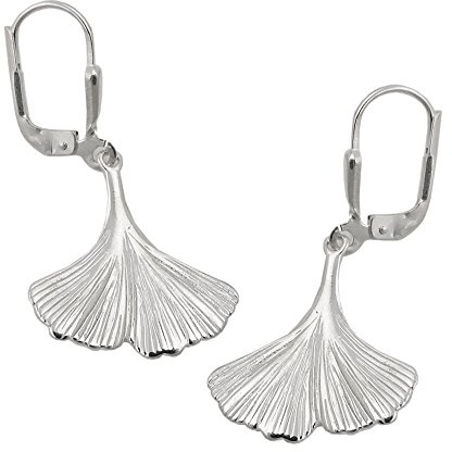 Brisur Ohrschmuck Ohrringe Ohrhänger Ginkgo-Blatt matt 925 Silber Damen