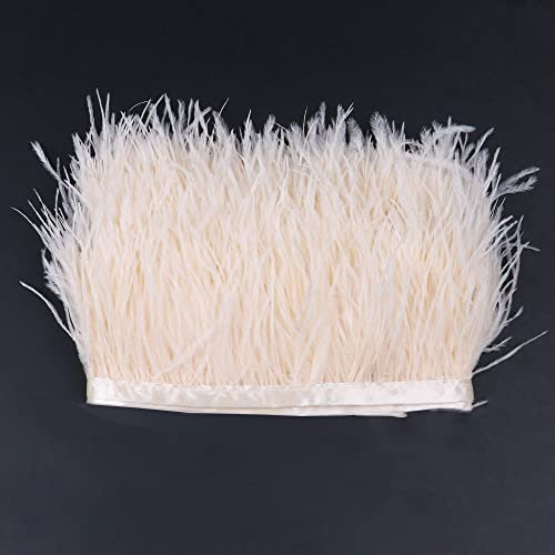 Straußenfedern Stoffstreifen,Feder fransen Band,Straußenfedern-Borte,Fransen mit Satinband für Dream Catcher Crafts,Kostüme,Hüte,basteln,Zuhause Dekor,Halloween,DIY Dekoration 3 Meter,Champagner