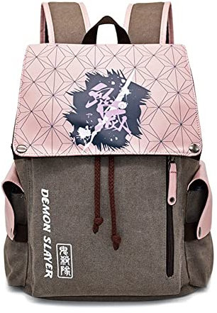 Puruuige Anime Kamado Tanjiro Rucksack Unisex Casual Canvas Rucksack Cartoon Kamado Nezuko Print Rucksack Tomioka Giyuu Schule Reisen Laptop, Kamado Nezuko, 27*12*42CM/10.6*4.7*16.5Inches