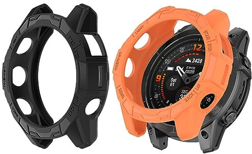 HUAYUWA Confezione da 2 custodie morbide in TPU (nero+arancione) compatibili con Garmin EPIX PRO 47 mm/Fenix 7 PRO/Fenix 7 Smartwatch custodia protettiva accessori