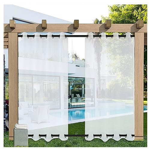 Mewkew Weiss Outdoor Vorhang Transparent Wetterfest Mit Ösen Oben und unten,B213xH244cm Outdoorvorhänge Sonnenschutz Wasserdicht Winddicht Ösenvorhänge Außenvorhang Terrasse Pavillon Gardinen 1PCS