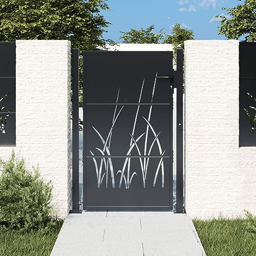 Tidyard Gartentor Zauntor Zauntür Gartentür Hoftor Hoftür Gartenzaun Pforte Tür Tor Gartenpforte Metalltor Einfahrtstor Anthrazit 105x130 cm Stahl Gras-Design