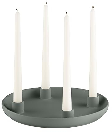 blomus Kerzenhalter 4er -Vela- | Farbe Agave Green | ⌀ 27 x 3,5H cm | Kerzenständer Grün für 4 Kerzen | runder Kerzenleuchter aus Steingut