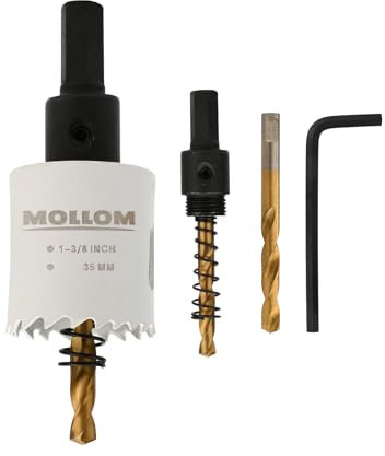 MOLLOM (35mm | 1-3/8) Scie-cloche bimétal HSS M42 avec 8% de cobalt avec 2 forets pilotes et mandrin, coupe lisse pour PVC, plaque de plâtre, bois, plastique, plaque de plâtre, caoutchouc