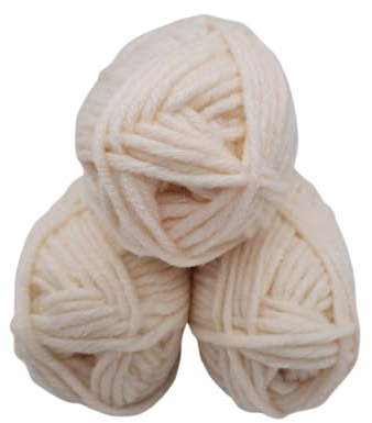 Häkelgarn – Strickgarn - Mützengarn -über 30 Farben zur Wahl- Set mit Label- 3 Knaul a 50gr ohne Banderole - Wolle zum Stricken und Häkeln -Ll. 55m /50g, 30% Merinowolle Farbe (191 rohweiss)