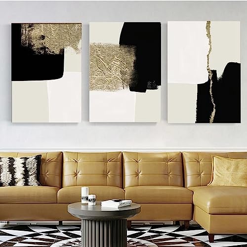 Leinwand Bilder 3er Set Beige Gold Bilder Set,Poster Set Marmor Bilder,Abstrakt Geometrisch Bilder Wohnzimmer Texturierte Marmor Wandbilder, Ohne Rahmen (Gold B,60 x 90 cm)