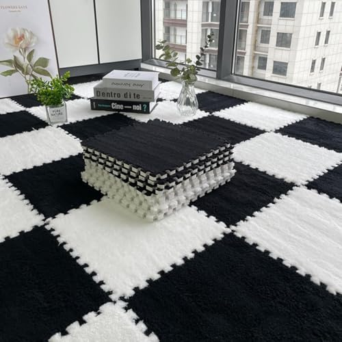 Plüsch-Schaumstoff-Bodenmatte, 30 x 30 x 1 cm, Spielmatten, Puzzle-Teppich, Schaumstoff-Bodenfliesen, rutschfest, weich, ineinandergreifend, Teppich für Raumdekoration (20 Stück)