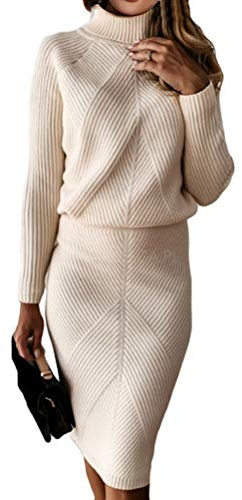 ORANDESIGNE Damen Strickkleid Zweiteiliger Anzug Pullover Oberteil und Midi Strickrock Bodycon 2 Stück Set Midikleid Rollkragen Pulloverkleid