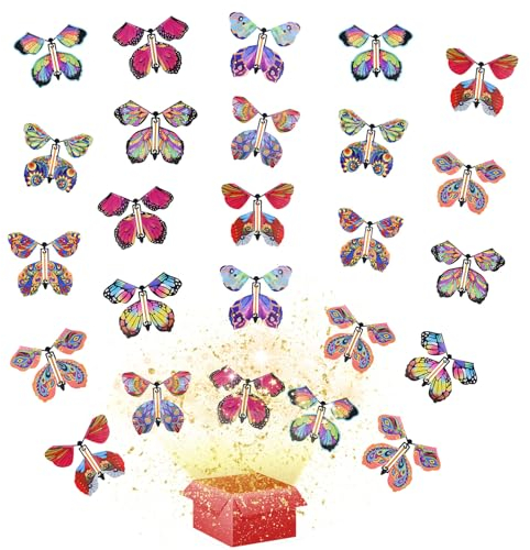 TSHAOUN 25 Stück Magische Schmetterling Spielzeug, Fliegender Schmetterling Karte, Magic Flying Butterfly Card Wind up Butterfly Kinder Überraschung Geschenk für Geburtstag, Hochzeit (Zufällige Farbe)