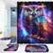 Fadaing Eule Duschvorhang-Sets Aquarell Eule Duschvorhang 180x200 Cartoon Eule Textil Duschvorhänge Polyester Badezimmerteppich 4-teiliges Set Mit 12 Ringen (1,180×200cm)