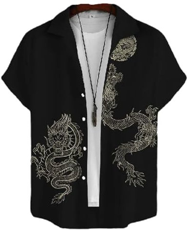 Chemise à Imprimé Dragon pour Hommes Mode Chemise Dragon Chinois Tendance De Rue Lâche Plus La Taille Chemise (Pas De Tshirt Blanc) Couleur12 XL