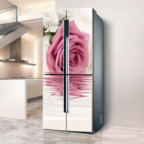 Targawerelax Fridge wraps kitchen fridge stickers cover full doors, fridge sticker full covering door fridge covers skins wall stickers for kitchen decal, Pink flower romance