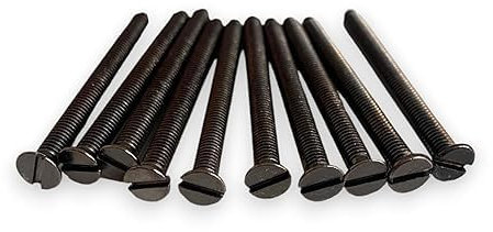 Generic Pack of 10 Electrical Screws 40mm X 3.50mm Black Nickel Long Socket Screw Switch Plugs Fixings Flat Slotted Head Fully Threaded Bolt