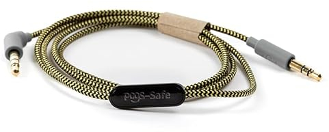 POGS-Safe-Kabel | 3,5 mm-Audiokabel Kopfhörer The Gecko & The Elephant | Lautstärkebegrenzung 85 dB, Safe-Technologie | Integriertes Mikrofon | 1 Meter-Anti-Tangle-Textilkabel (Grau)